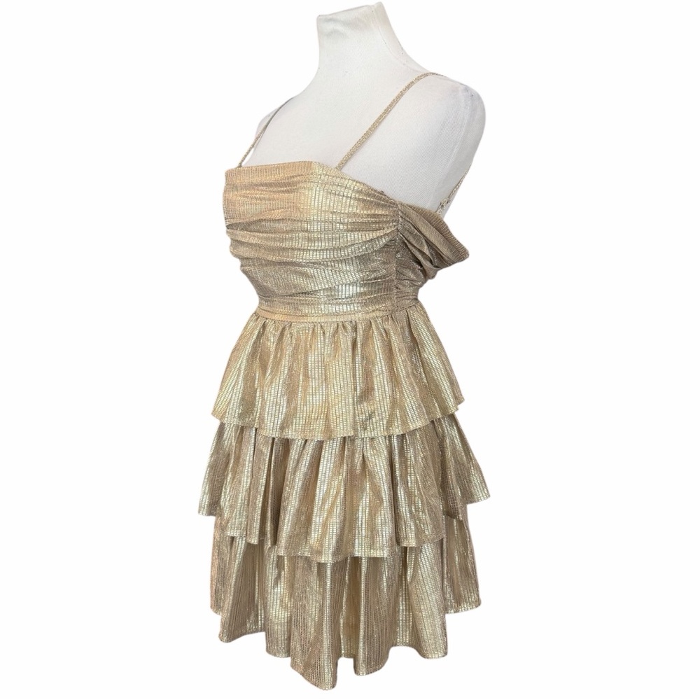 NWT Layered With Love Gold Metallic Tiered Ruffle Midi Dress - Size XS - Picture 3 of 15